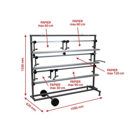 Chariot de Marouflage Pour 5 Rouleaux De Papier de 30 à 120cm